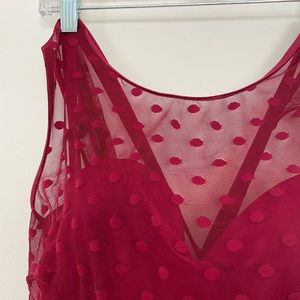 TORRID - Red Swimsuit with Sheer Polk-Dot Overlay Skirt and Top Overlay